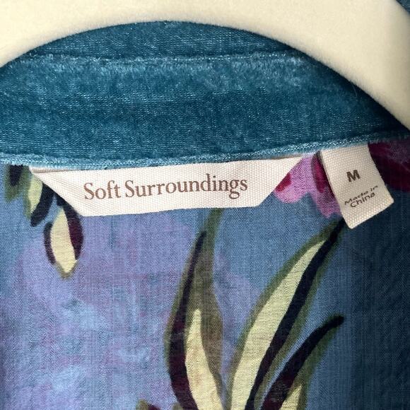 Soft Surroundings Sequins Embroidered Floral Top Roll Tab Sleeves Boho Sz Medium - Picture 13 of 16